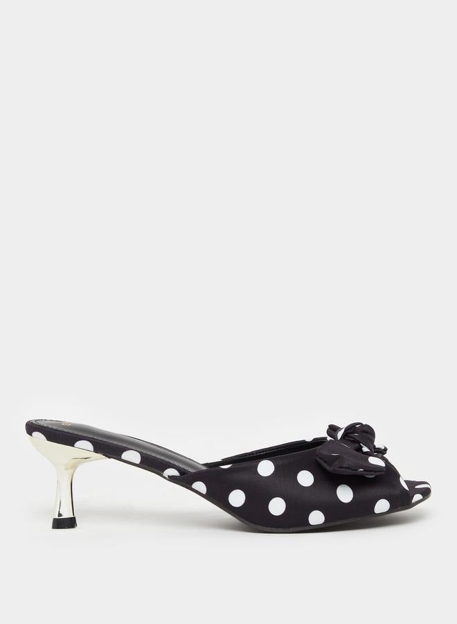 Styli Women Black Polka Dot Kitten Heel Sandals - Image 1